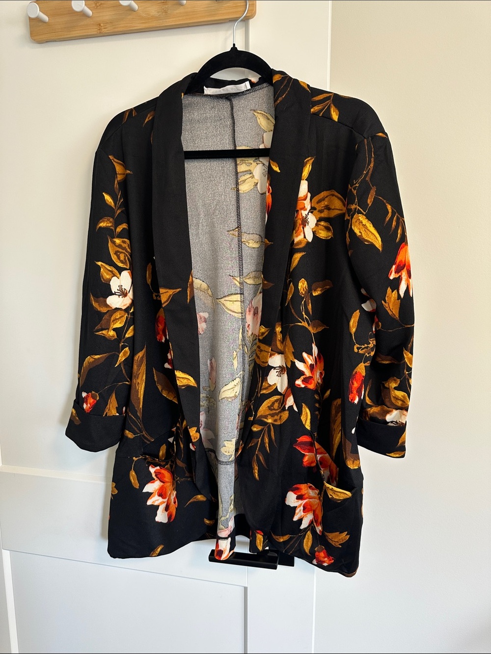 Pepper and Zoe Black Floral Open-Front Women's Sweater Cardigan